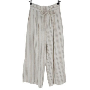 Antonio Melani Cropped Wide Leg Pants White Striped High Rise Pleated Palazzo